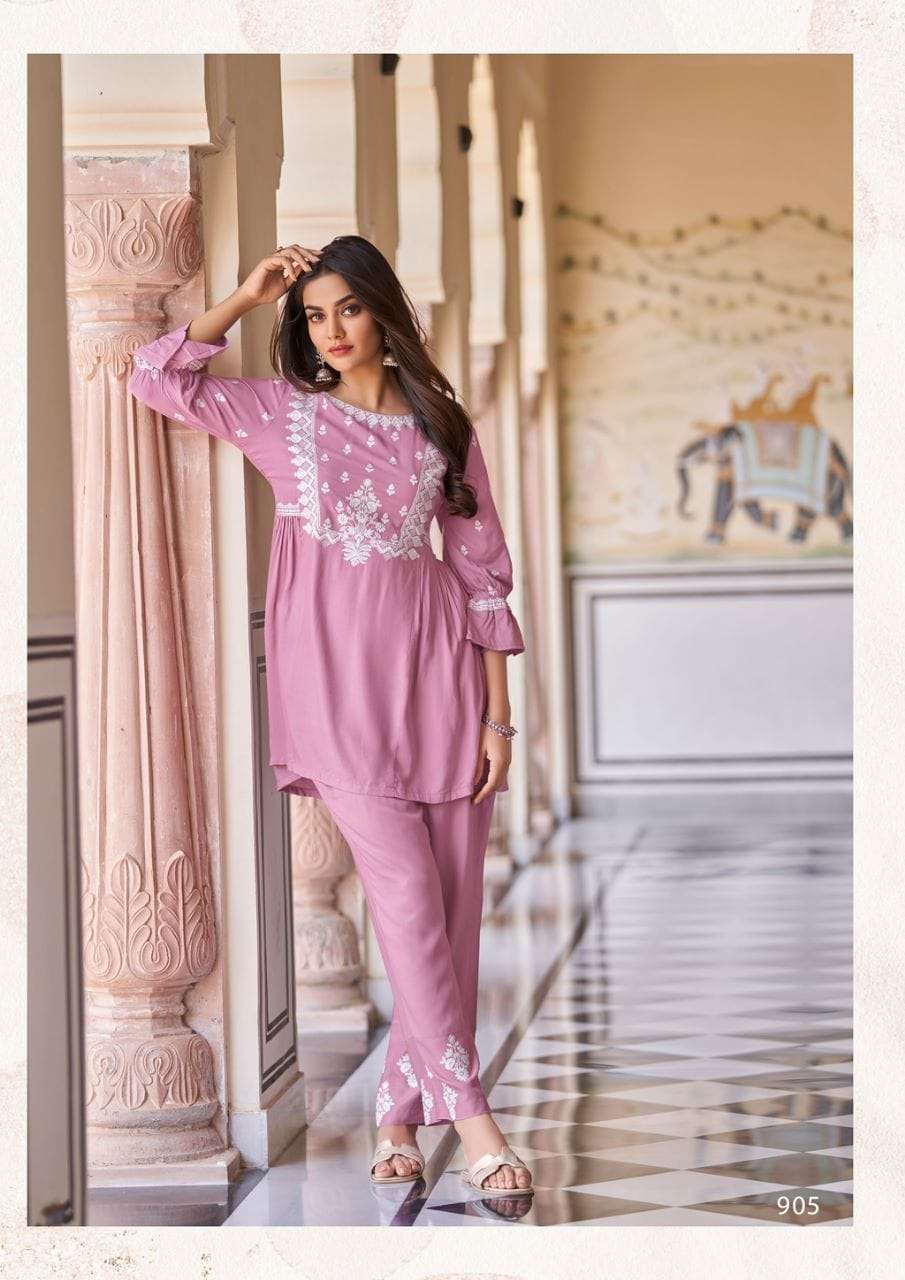 VINTAGE HEAVY RAYON SUPER HIT CO-ORD SET WITH WHITE EMBROIDERY WORK BY S3FOREVER 905